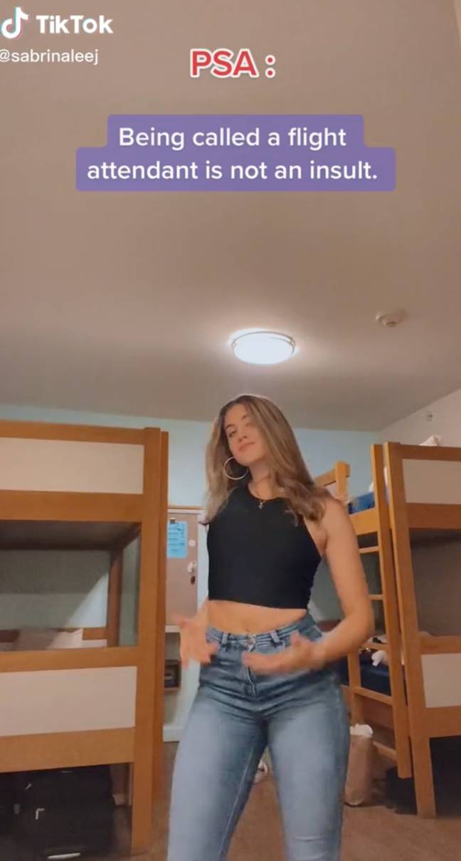 Sabrina clarified in a second video: “Being called a flight attendant is not an insult.” Credit: @sabrinaleej/TikTok