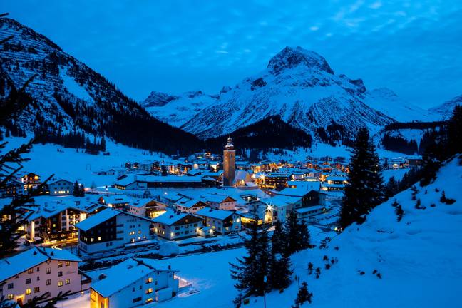 The Lech ski resort at night. Credit: Magdalena Bujak / Alamy Stock Photo