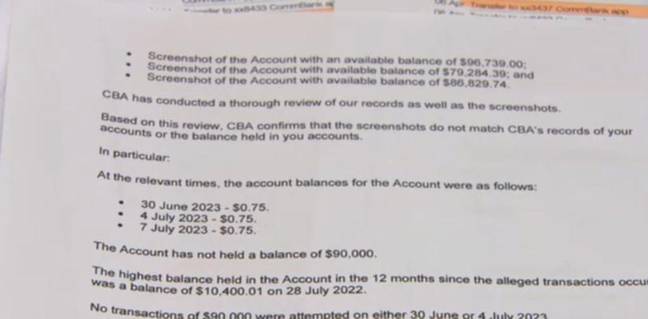 The pair's screenshots of their bank balance didn't match the bank's records. Credit: 7News