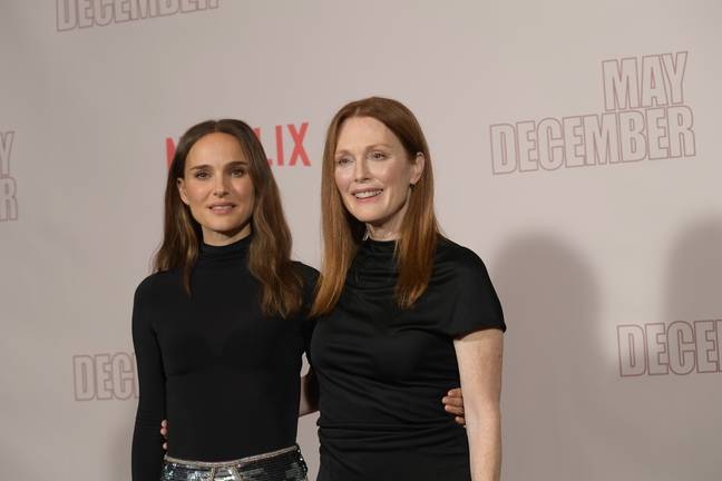 Natalie Portman and Julianne Moore promoting May December. Credit: Unique Nicole/WireImage