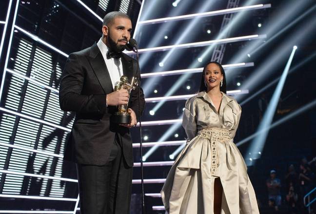 Drake and Rihanna at the 2016 MTV Music Video Awards. Credit: Kevin Mazur/WireImage