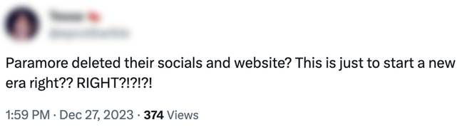 Paramore fans have been left panicking over the move. Credit: X