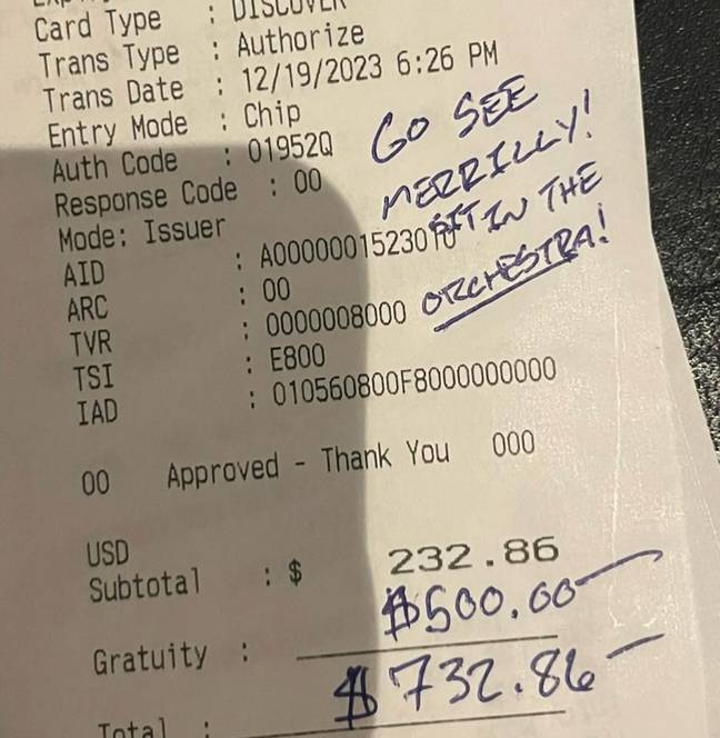 The family left an 'insane' tip. Credit: Instagram/@clairinthecity