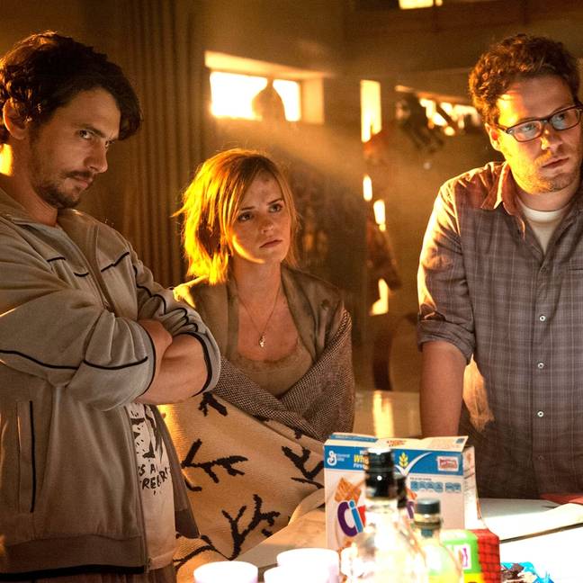 Rogen, James Franco and Emma Watson in This Is The End. Credit: Columbia Pictures