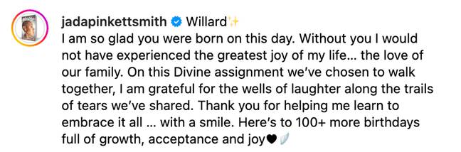 Jada revealed Will's real name in a birthday tribute. Credits: jadapinkettsmith/Instagram