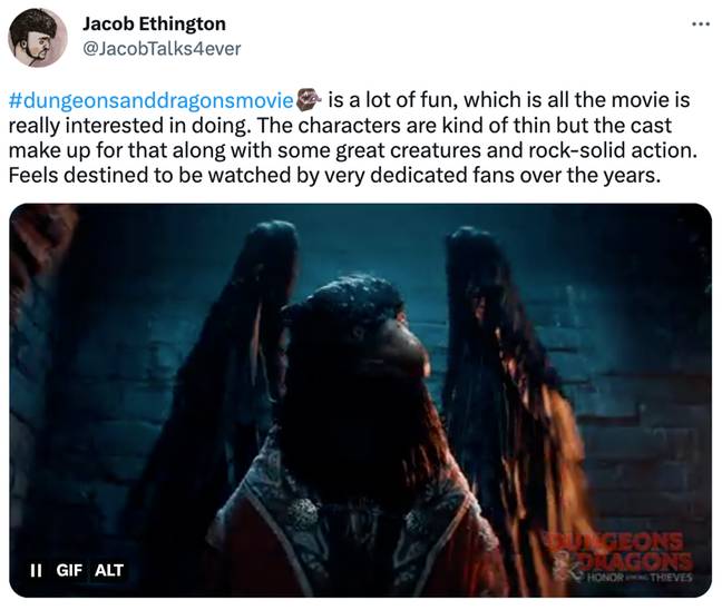 The new Dungeons and Dragons film is getting great reviews so far. Credit: Twitter