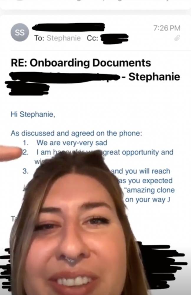 Stephanie was pleasantly surprised to get such a positive email from a HR department. Credit: TikTok/@essenceofstephanie