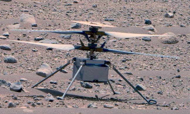 The flying contraption has recently sustained damage and is now grounded on Mars. Credit: NASA