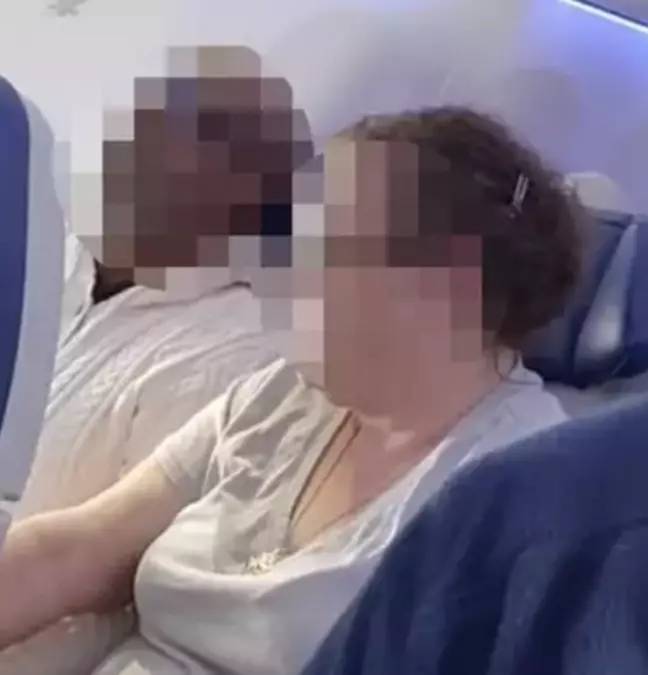 The passenger was sat with a woman assumed to be his wife when he launched into a furious rant at a crying baby. Credit: TikTok/@mjgrabowski