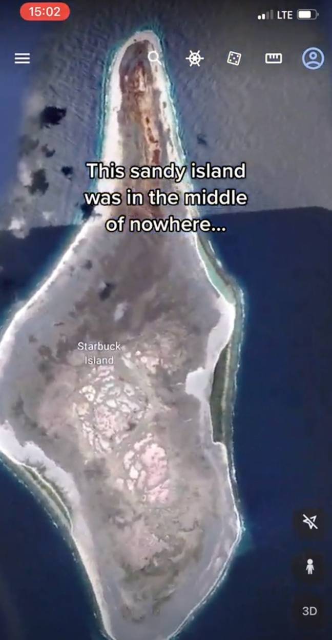The supposed 'crashed UFO' was spotted on Google Maps when zooming into Starbuck Island. Credit: TikTok/@googlemapsfun