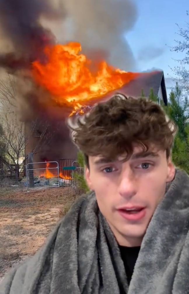NoahGlennCarter shared videos of his house burning to TikTok. Credit: TikTok/ @noahglenncarter