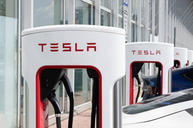 Tesla charging stations. Credit: ZUMA Press, Inc. / Alamy Stock Photo