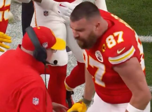 Travis Kelce appeared angry at the coach. Credit: X/CBS Sports