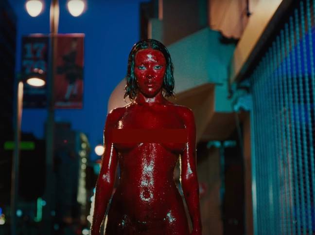 Her bloody figure also happens to be the artwork for the album. Credit: YouTube/Doja Cat