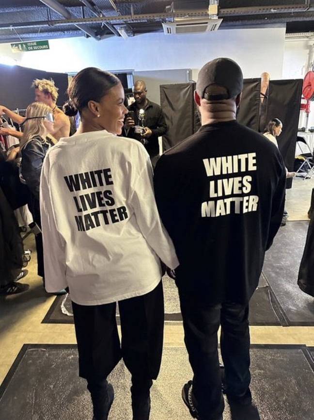 West debuted the controversial White Lives Matter t-shirts at Paris Fashion Week. Credit: Twitter/@marclamonthill
