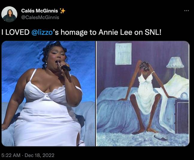 Lizzo recreated a piece of art by Annie Lee. Credit: @CalesMcGinnis/ Twitter