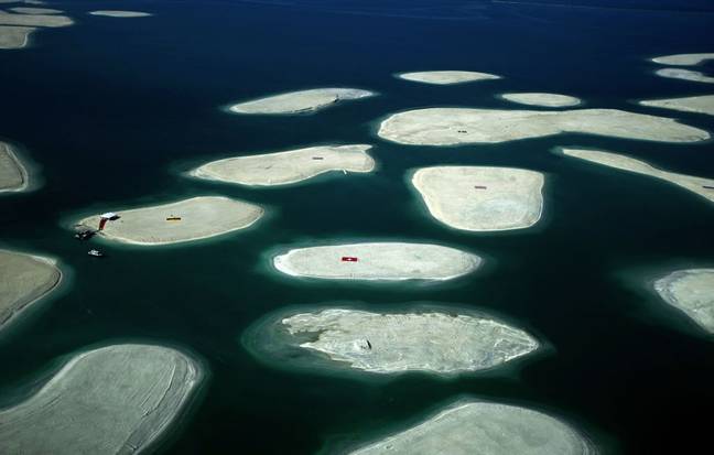 The islands are designed to look like the five continents from above. Credit: MARWAN NAAMANI/AFP via Getty Images