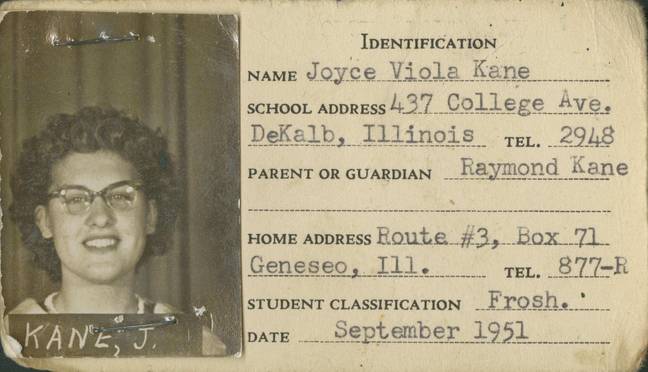 Joyce's original student ID. Credit: Northern Illinois University.