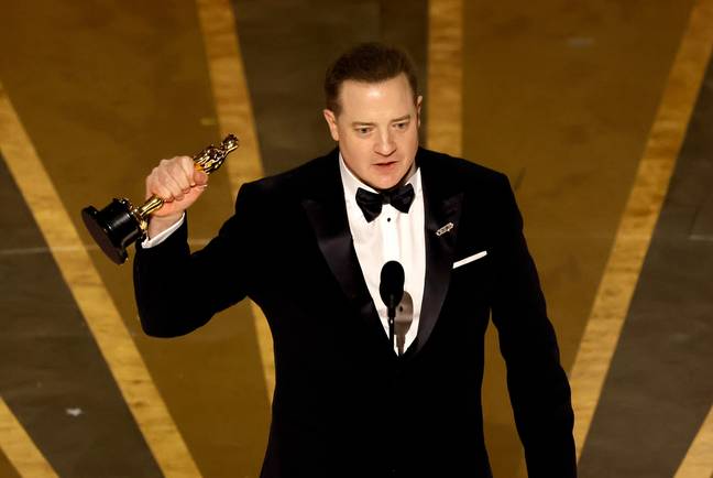 Brendan Fraser accepts the Academy Award for best actor in March 2023. Credit: Kevin Winter/Getty Images