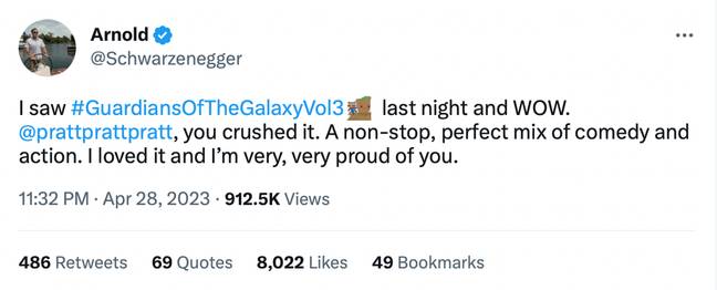 The Terminator actor tweeted about his son-in-law. Credit: Twitter/@Schwarzenegger