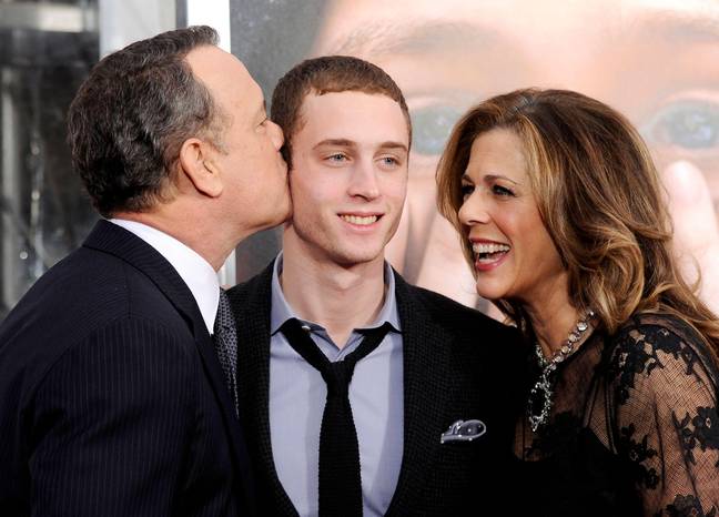 Chet Hanks with parents Tom Hanks and Rita Wilson. (Alamy) 