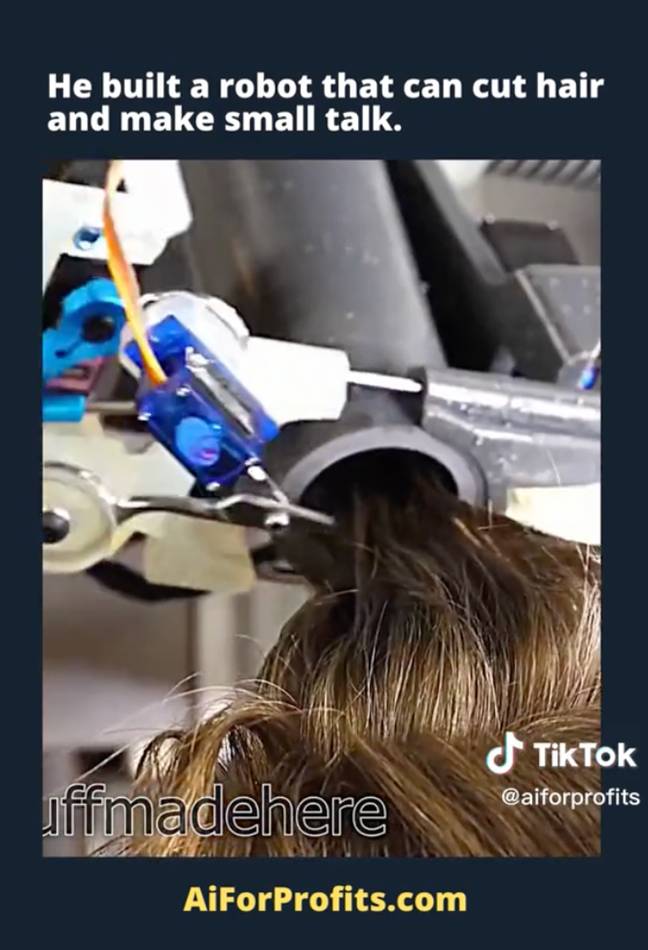 The robot sucks hair into a tube. Credit: TikTok / @aiforprofits