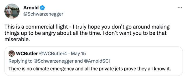 Schwarzenegger confirmed the flight was commercial and not private. Credit: Twitter/@Schwarzenegger