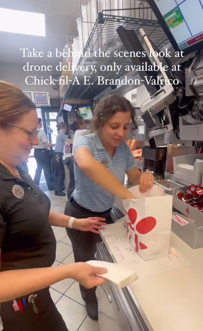 Food at a Central Florida Chick-Fil-A location is packaged up before it is delivered to customers via drone. Credit: Instagram/@chickfila_valrico