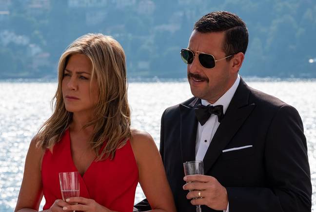 Adam Sandler and Jennifer Aniston star in Murder Mystery 2. Credit: Netflix