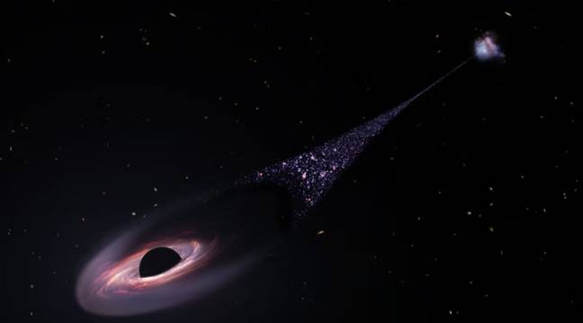 The possible runaway black hole is believed to have been ejected from its home galaxy. Credit: NASA/ESA/Leah Hustak (STScI)