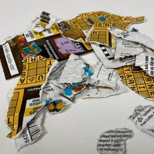 The Lamets' ticket was shredded to pieces but still considered a winner. Credit: Oregon Lottery