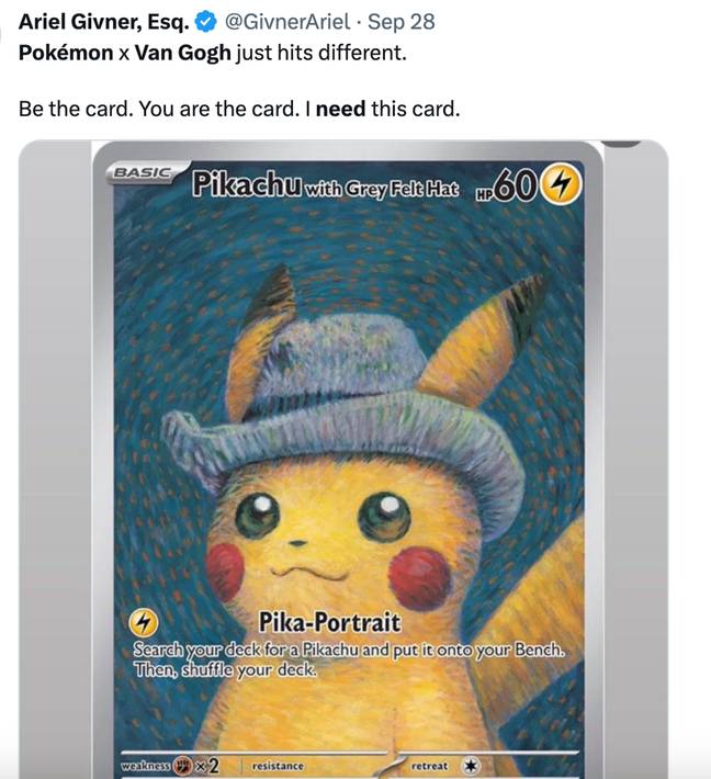 People are desperate to get their hands on the cards. Credit: X/@GivnerAriel/The Pokémon Company/Vincent van Gogh Foundation