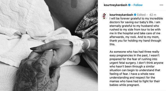 Kourtney Kardashian has revealed how she had surgery to 'save her baby's life'. Credit: Instagram/@kourtneykardash
