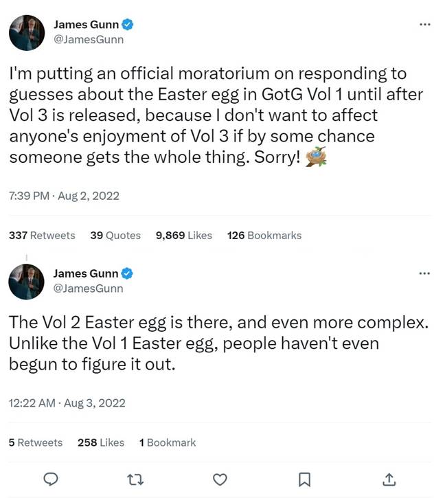 James Gunn said there's easter eggs in the first two movies which fans still haven't figured out. Credit: Twitter/@JamesGunn