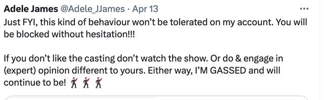 Adele James called out those criticising the show. Credit Twitter/@Adele_JJames