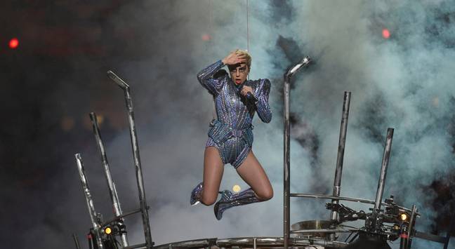 Lady Gaga certainly made an entrance during her Super Bowl performance. Credit: Getty Images/Timothy A/Clary/AFP