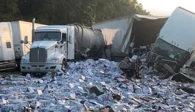 Thousands of beer cans spilled onto a Florida road on Wednesday (21 September) when several trucks collided, causing a road closure. Credit: Twitter/FHPTampa