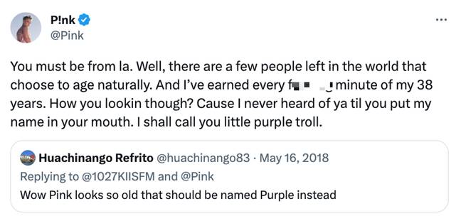 So What singer P!nk expertly hit back at troll who said she looked 'old'