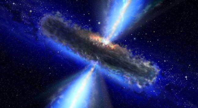This artist's concept illustrates a quasar, or feeding black hole, similar to APM 08279+5255Credit: NASA/ESA