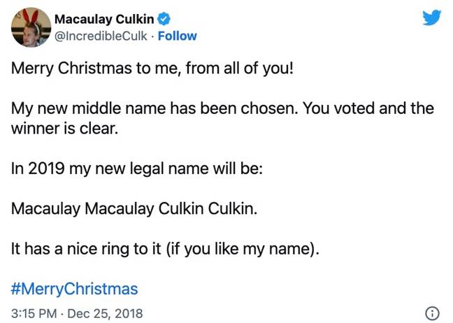 Macaulay Culkin stood by his word. Credit: Twitter
