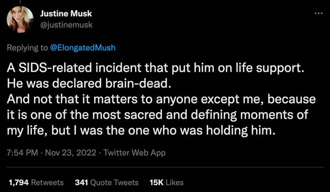 Justine Musk has contradicted Elon's claims his firstborn child 'died in [his] arms'. Credit: @justinemusk/ Twitter