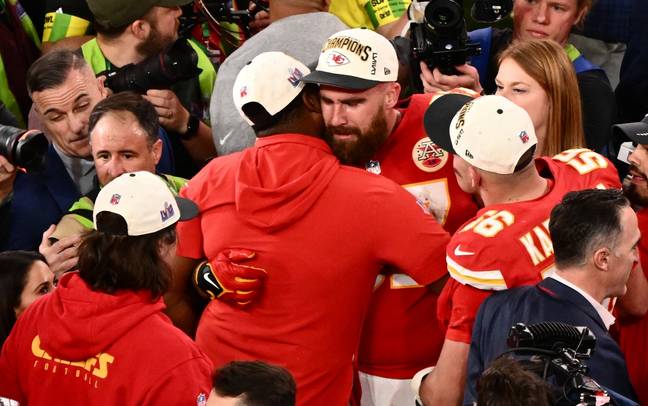 Kansas City Chiefs tight end Travis Kelce was overcome with emotion. Credit: PATRICK T. FALLON/AFP via Getty Images