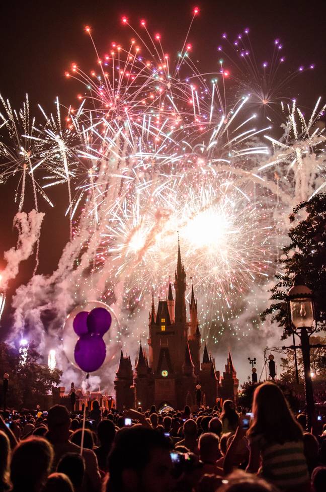 The fireworks over the Castle at Magic Kingdom in Walt Disney World, Orlando, Florida. Credit: Simon Crumpton / Alamy