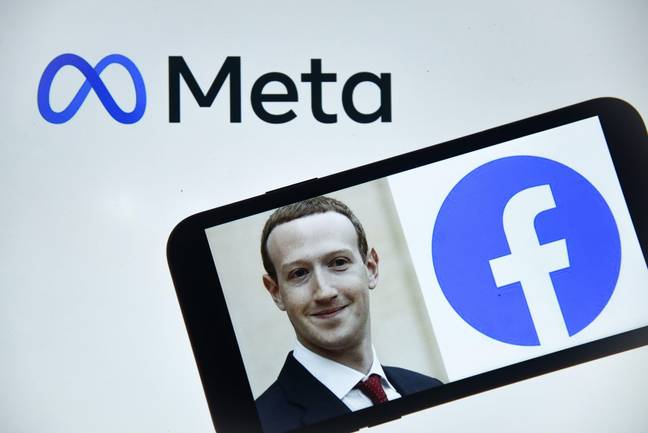 Mark Zuckerberg and Meta and Facebook logo. (Alamy) 