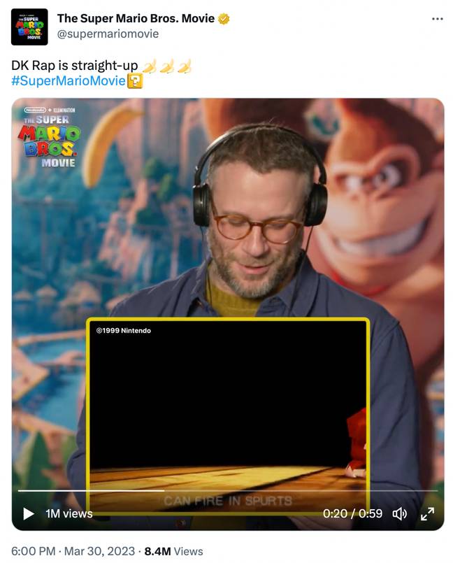 Rogen made a tongue-in-cheek reaction video about the iconic track. Credit: Twitter/@supermariomovie