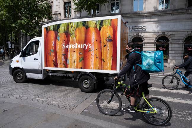 The delivery person picked up an order from Sainsbury's. Credit: Mike Kemp/In Pictures via Getty Images