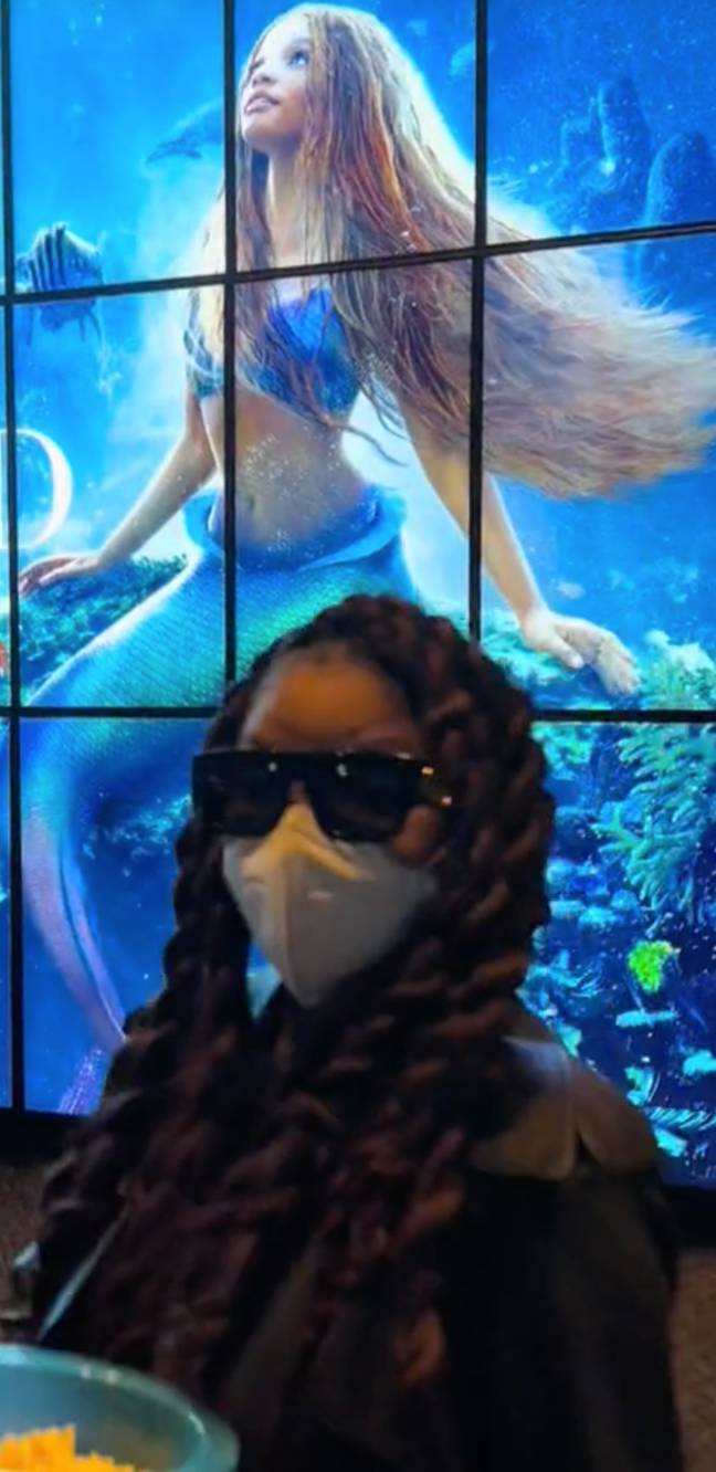 Halle Bailey went to the movie theater to watch herself in The Little Mermaid. Credit: @hallebailey/TikTok