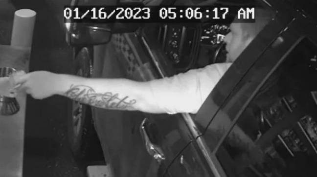 The suspect's distinctive tattoo was spotted on camera. Credit: Auburn WA Police Department