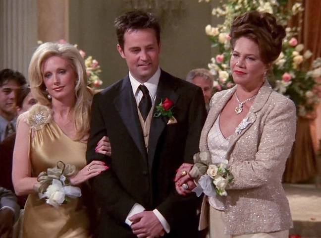 From left to right: Morgan Fairchild, Matthew Perry and Kathleen Turner. Credit: Warner Bros.