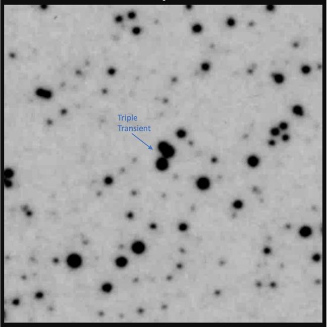 What scientists believe to be three stars vanished in the space of an hour in 1952. Credit: Palomar Observatory/Solano, et al